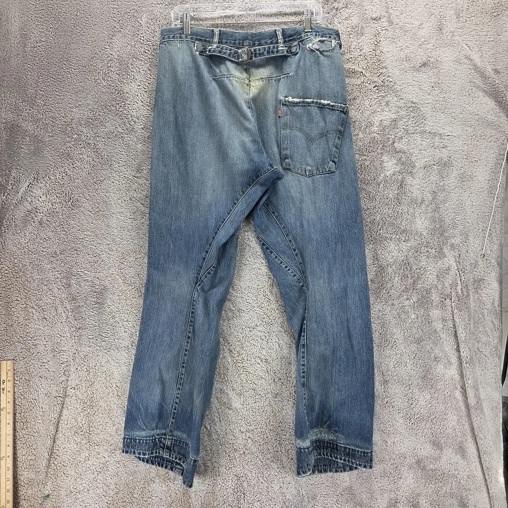 VTG Levis Engineered Jeans Men 34x32 Blue Thrashed Destroyed Twisted Buckle Back